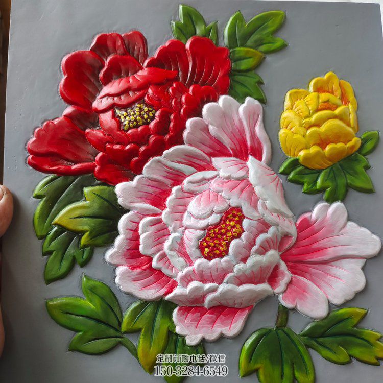 牡丹花浮雕厂家，花卉主题，铸铜花卉浮雕制作